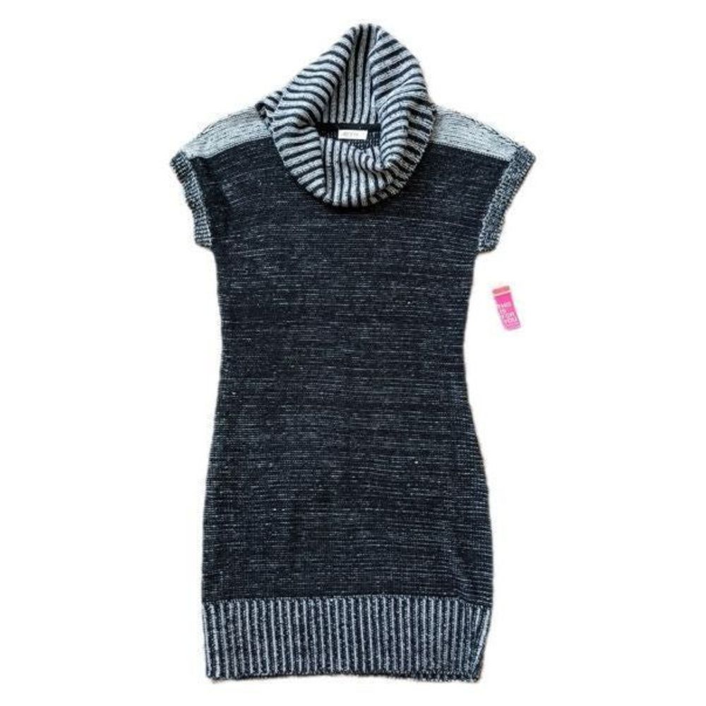 Nwt Ardene Cowl neck knit sweater dress short sleeve black gray medium women's